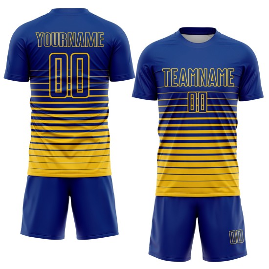 Maillot de football à rayures royales jaunes, uniforme de football à sublimation, personnalisé et à la mode Maillot de football à rayures royales jaunes, uniforme de football à sublimation, personnalisé et à la mode