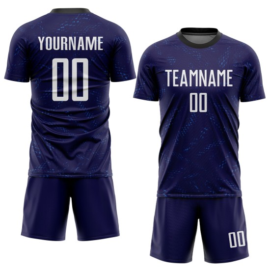 Maillot de football personnalisé violet, blanc foncé et noir, par sublimation Maillot de football personnalisé violet, blanc foncé et noir, par sublimation