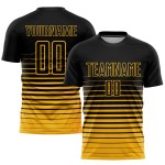 Maillot de football noir délavé, uniforme de mode par sublimation, rayures dorées personnalisées Maillot de football noir délavé, uniforme de mode par sublimation, rayures dorées personnalisées