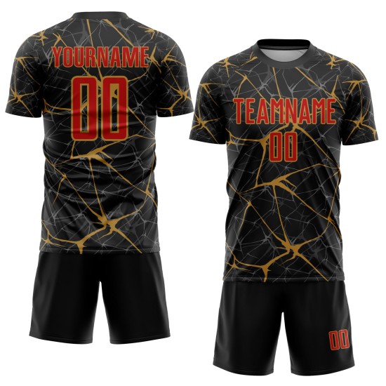 Maillot de football personnalisé rouge doré, ancien, noir, sublimation Maillot de football personnalisé rouge doré, ancien, noir, sublimation