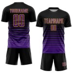 Maillot de football à rayures fines violet-or noir personnalisé par sublimation Maillot de football à rayures fines violet-or noir personnalisé par sublimation