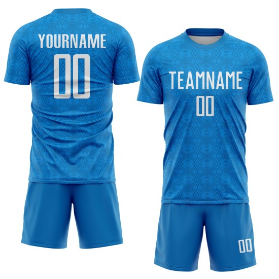 Maillot de football personnalisé à formes géométriques bleues et noires, uniforme de sublimation Maillot de football personnalisé à formes géométriques bleues et noires, uniforme de sublimation