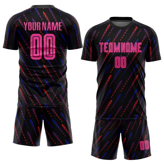 Maillot de football rose-orange noir, uniforme, sublimation personnalisée Maillot de football rose-orange noir, uniforme, sublimation personnalisée