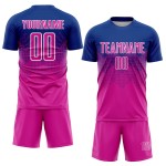 Maillot de football personnalisé rose et blanc profond, uniforme royal sublimé Maillot de football personnalisé rose et blanc profond, uniforme royal sublimé