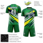 Maillot de football vert personnalisé par sublimation, uniforme blanc, jaune et bleu marine Maillot de football vert personnalisé par sublimation, uniforme blanc, jaune et bleu marine