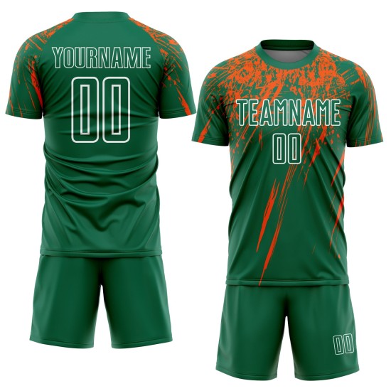 Maillot de football personnalisé orange-blanc-vert sublimé Kelly Maillot de football personnalisé orange-blanc-vert sublimé Kelly