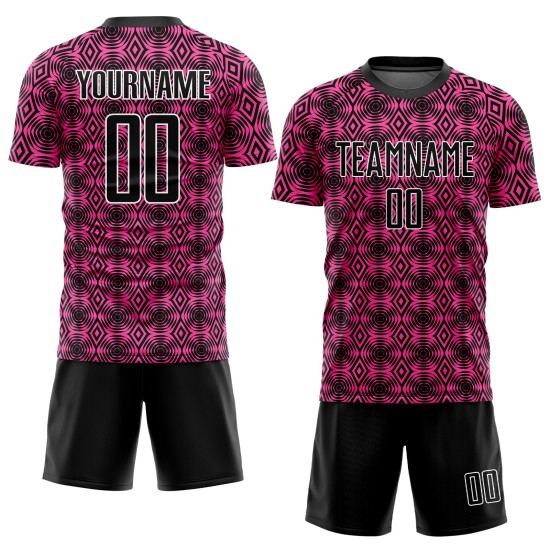 Maillot de football rose géométrique noir et blanc, formes de sublimation personnalisées Maillot de football rose géométrique noir et blanc, formes de sublimation personnalisées