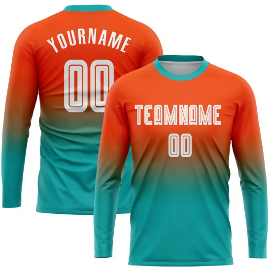 Maillot de football à manches longues, blanc et bleu, à sublimation, personnalisé, orange Maillot de football à manches longues, blanc et bleu, à sublimation, personnalisé, orange
