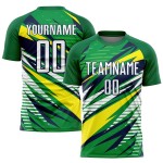 Maillot de football vert personnalisé par sublimation, uniforme blanc, jaune et bleu marine Maillot de football vert personnalisé par sublimation, uniforme blanc, jaune et bleu marine