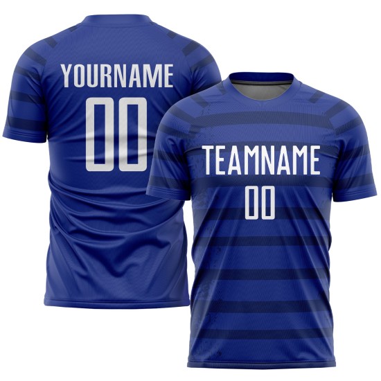 Maillot de football personnalisé à sublimation blanc-bleu marine Royal Maillot de football personnalisé à sublimation blanc-bleu marine Royal
