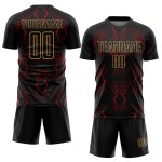 Maillot de football géométrique doré, sublimation, formes personnalisées, uniforme rouge-noir ancien Maillot de football géométrique doré, sublimation, formes personnalisées, uniforme rouge-noir ancien
