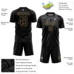 Maillot de football personnalisé noir, uniforme gris-or sublimé Maillot de football personnalisé noir, uniforme gris-or sublimé