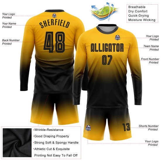 Maillot de football à manches longues, imprimé doré, à la mode, noir, personnalisé Maillot de football à manches longues, imprimé doré, à la mode, noir, personnalisé