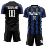 Maillot de football personnalisé à sublimation, uniforme noir, blanc et bleu roi Maillot de football personnalisé à sublimation, uniforme noir, blanc et bleu roi