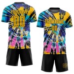 Maillot de football personnalisé par sublimation, teinture or-noir Maillot de football personnalisé par sublimation, teinture or-noir