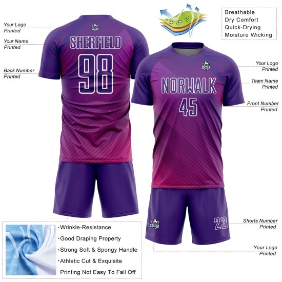 Maillot de football personnalisé blanc à sublimation Lines, violet