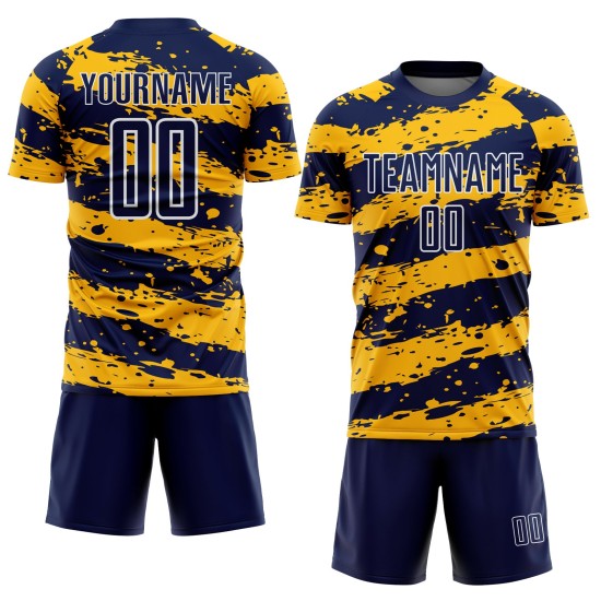 Maillot de football personnalisé à sublimation or-blanc Splash Navy Maillot de football personnalisé à sublimation or-blanc Splash Navy