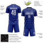 Maillot de football personnalisé à sublimation blanc-bleu marine Royal Maillot de football personnalisé à sublimation blanc-bleu marine Royal