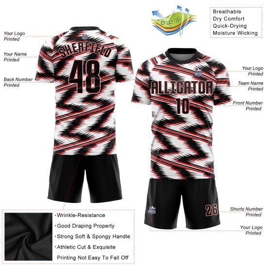 Maillot de football noir et rouge personnalisé, sublimation blanche Maillot de football noir et rouge personnalisé, sublimation blanche