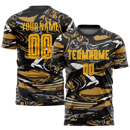 Maillot de football personnalisé à sublimation dorée avec figurine dorée Maillot de football personnalisé à sublimation dorée avec figurine dorée