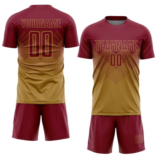 Maillot de football personnalisé doré, uniforme cramoisi, sublimation, ancien Maillot de football personnalisé doré, uniforme cramoisi, sublimation, ancien