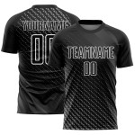 Maillot de football noir à motifs géométriques, uniforme de sublimation, personnalisé, blanc Maillot de football noir à motifs géométriques, uniforme de sublimation, personnalisé, blanc