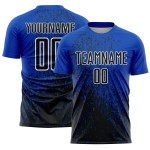 Maillot de football noir et blanc abstrait, art sublimé, bleu, fragment personnalisé, uniforme, tonnerre Maillot de football noir et blanc abstrait, art sublimé, bleu, fragment personnalisé, uniforme, tonnerre