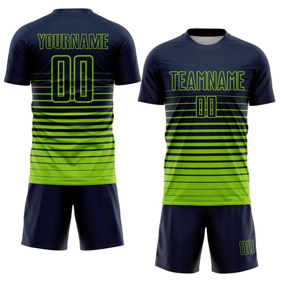 Maillot de football bleu marine à rayures fines, dégradé de mode néon, personnalisé, vert, sublimation Maillot de football bleu marine à rayures fines, dégradé de mode néon, personnalisé, vert, sublimation