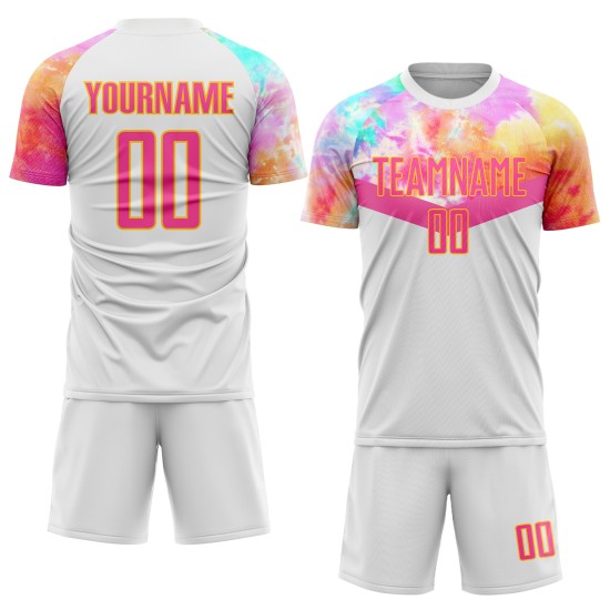 Maillot de football blanc sublimé rose-or personnalisé Maillot de football blanc sublimé rose-or personnalisé