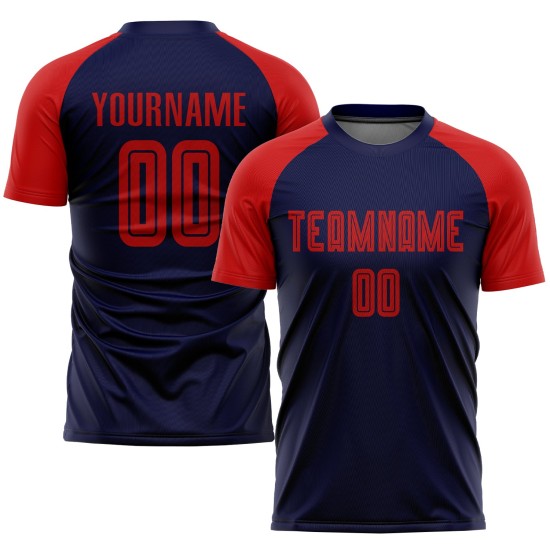 Maillot de football personnalisé par sublimation, bleu marine et rouge Maillot de football personnalisé par sublimation, bleu marine et rouge