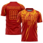 Maillot de football personnalisé rouge à sublimation dorée
