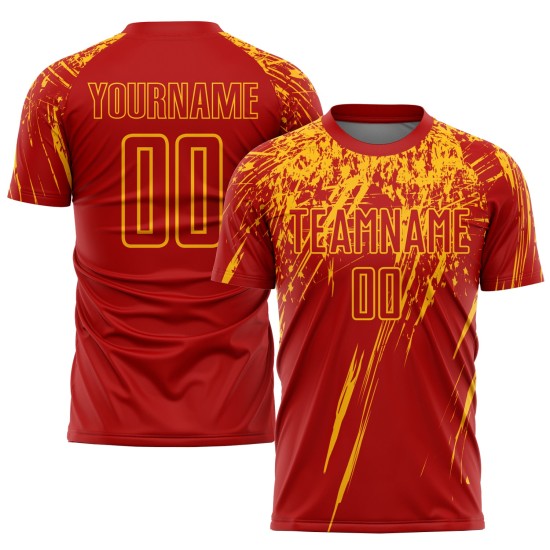 Maillot de football personnalisé rouge à sublimation dorée