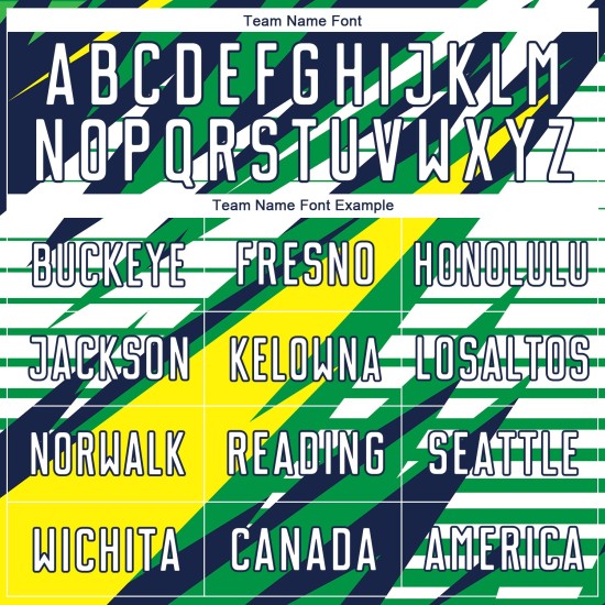 Maillot de football vert personnalisé par sublimation, uniforme blanc, jaune et bleu marine Maillot de football vert personnalisé par sublimation, uniforme blanc, jaune et bleu marine