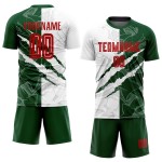 Maillot de football personnalisé à motif graffiti rouge-vert, sublimation à gratter Maillot de football personnalisé à motif graffiti rouge-vert, sublimation à gratter