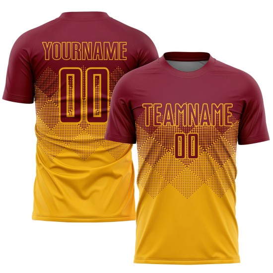 Maillot de football personnalisé à sublimation, couleur or et cramoisi Maillot de football personnalisé à sublimation, couleur or et cramoisi