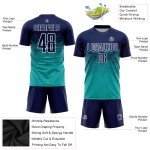 Maillot de football personnalisé à sublimation bleu marine et blanc Maillot de football personnalisé à sublimation bleu marine et blanc
