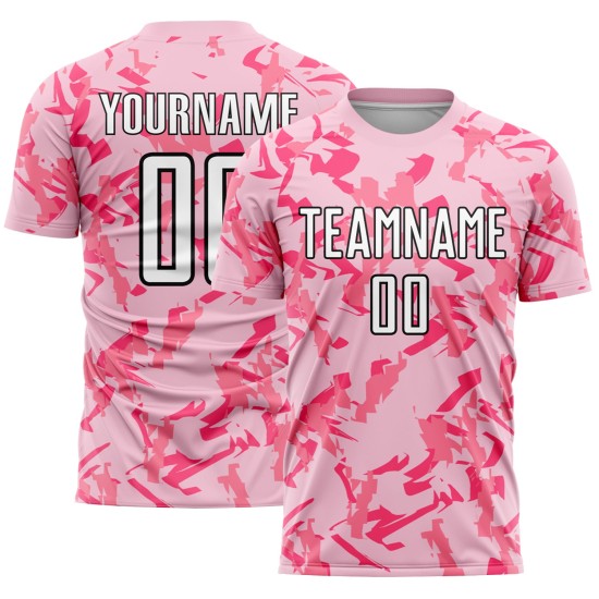 Maillot de football rose clair, noir et rose, motif géométrique abstrait, sublimation Maillot de football rose clair, noir et rose, motif géométrique abstrait, sublimation
