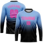 Maillot de football à manches longues, bleu clair, dégradé rose-noir, sublimation, personnalisé Maillot de football à manches longues, bleu clair, dégradé rose-noir, sublimation, personnalisé