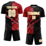 Maillot de football noir rouge-jaune à rayures, motif personnalisé, sublimation blanche, graffiti