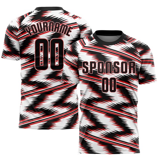 Maillot de football noir et rouge personnalisé, sublimation blanche Maillot de football noir et rouge personnalisé, sublimation blanche