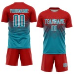 Maillot de football personnalisé rouge, bleu sarcelle et blanc, sublimation Maillot de football personnalisé rouge, bleu sarcelle et blanc, sublimation