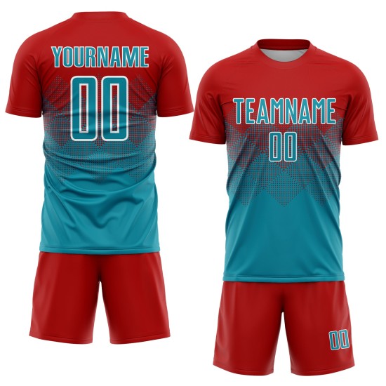 Maillot de football personnalisé rouge, bleu sarcelle et blanc, sublimation Maillot de football personnalisé rouge, bleu sarcelle et blanc, sublimation