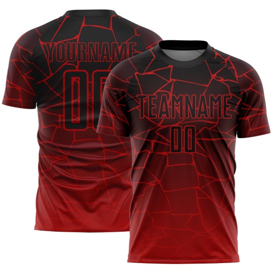 Maillot de football noir et rouge, sublimation, lignes personnalisées, uniforme Maillot de football noir et rouge, sublimation, lignes personnalisées, uniforme