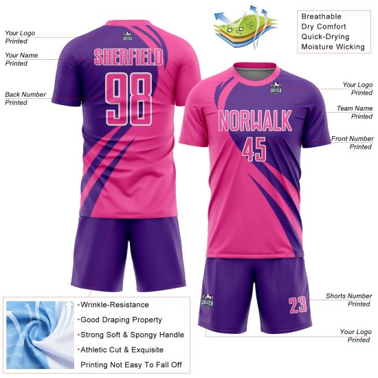 Maillot de football personnalisé Lines violet-blanc Curve, rose, sublimation