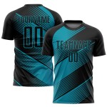 Maillot de football personnalisé par sublimation noir sarcelle Maillot de football personnalisé par sublimation noir sarcelle