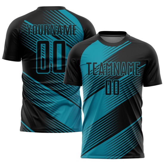 Maillot de football personnalisé par sublimation noir sarcelle Maillot de football personnalisé par sublimation noir sarcelle