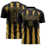 Maillot de football personnalisé à rayures noires et dorées abstraites Maillot de football personnalisé à rayures noires et dorées abstraites