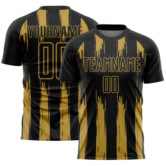 Maillot de football personnalisé à rayures noires et dorées abstraites Maillot de football personnalisé à rayures noires et dorées abstraites