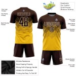 Maillot de football personnalisé à sublimation marron-crème doré Maillot de football personnalisé à sublimation marron-crème doré