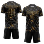 Maillot de football personnalisé doré, ancien uniforme, sublimation, noir Maillot de football personnalisé doré, ancien uniforme, sublimation, noir
